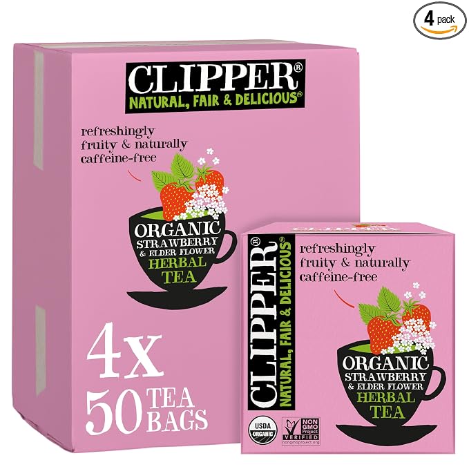 Clipper Tea Strawberry & Elderflower Herbal Tea – Caffeine Free, USDA Organic, Great Hot or Iced – Refreshingly Fruity, Natural, Fair & Delicious – 200 Tea Bags