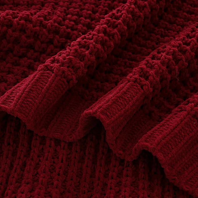 Red Throw Blanket for Couch, Soft Cozy Knit Waffle Throw Blanket 50"x60" | Chunky Chenille Throw Blanket, Decorative Christmas Throw Blanket for Bed Sofa Gifts,Modern Farmhouse Knitted Style