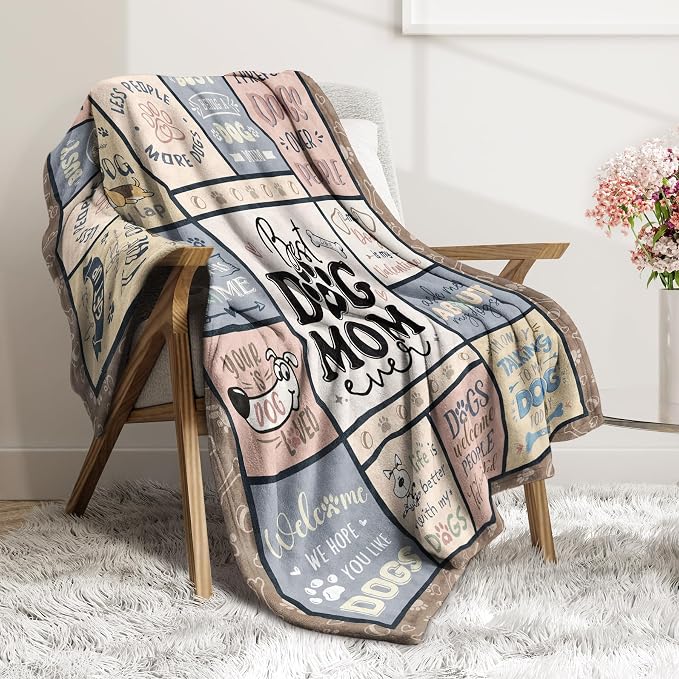 Dog Mom Gifts for Women– Best Mom Ever Blanket for Pet Lovers | Funny Canine-Inspired Throw for Women, Cozy Present for Dog Owners on Birthday, Christmas, or Mother’s Day 60" x 50"
