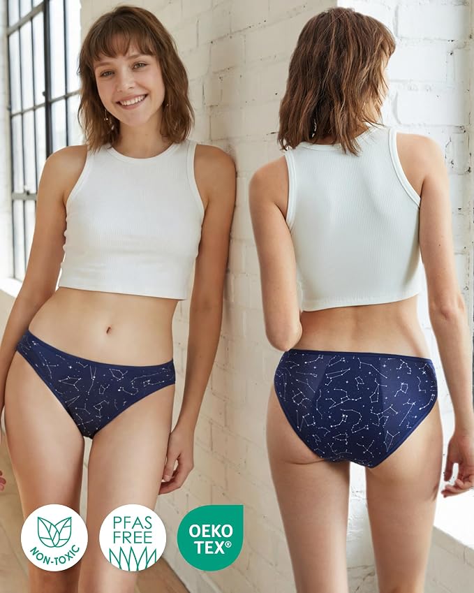 Neione Period Underwear Menstrual Panties Comfortable Modal Bikini Cheeky Briefs for Women Girls