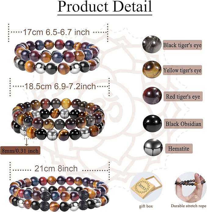 Bivei Natural Gemstone Semi Precious Healing Crystals Handmade Stretchy Round Beads Bracelet,Stocking Stuffers for Women Enhance Positive Energy