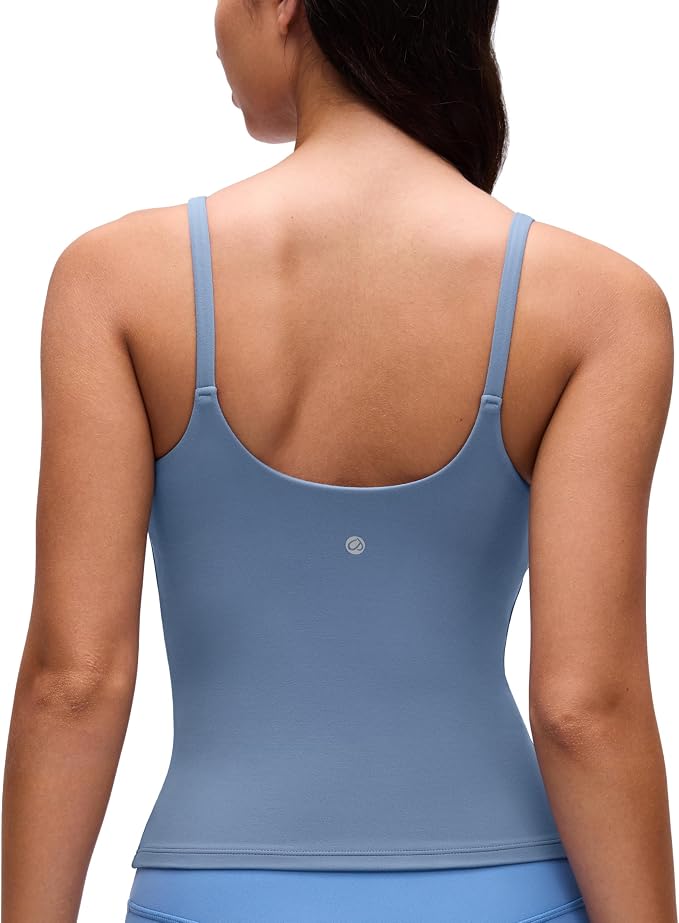 CRZ YOGA Softretch U Back Camisole Tank Tops for Women - Scoop Neck Padded Spaghetti Straps Soft Yoga Crop Top