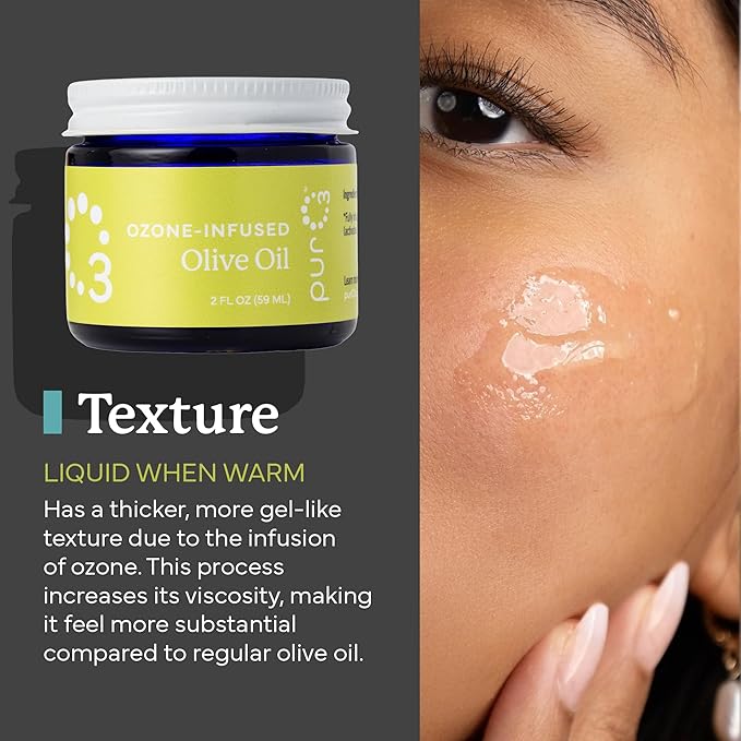 PurO3 Ozonated Olive Oil – Pure, Natural, Organic Skincare for Face & Body – Oxygenated Healing Lotion, Moisturizer & Beauty Cream in a Glass Jar – O3 Therapy Salve, 2 oz