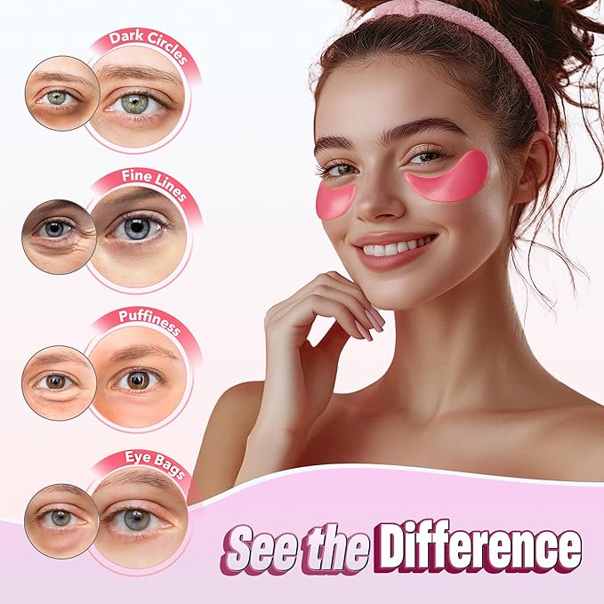 NAZANO Under Eye Patches - 60 Pack for Puffy Eyes, Dark Circles, Bags & Wrinkles with Hydrolyzed Collagen & Hyaluronic Acid - Eye Care Pads for Daily Skincare (Pink)