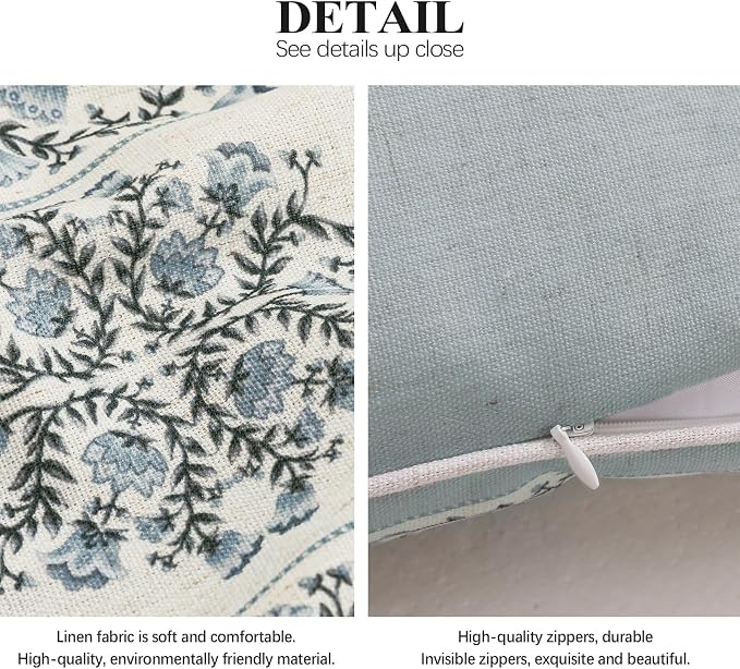 Designer Vintage Linen Throw Pillow Cover,28"x12"-Segerman A | Elegant Chinoiserie Rectangle Pillow Cover,Concealed Zipper Design,Floral Pattern,Sofas,Bedroom,Living Room,Lounge Chairs