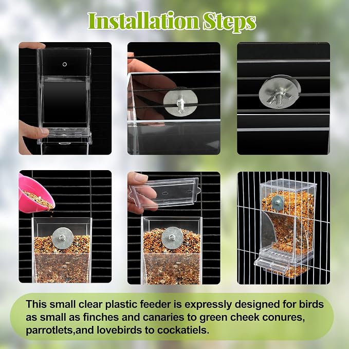 Rypet 2 Pack No-Mess Automatic Bird Feeder, Parakeet Cage Accessories | 16 oz Seed Capacity, Transparent Acrylic Food Level Check, Helps Reduce Seed Scatter, for Cockatiel Parrot Cockatoo Canary