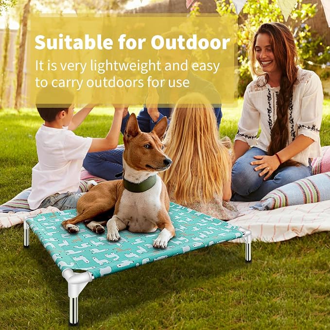Elevated Dog Bed Pet cot - Pet Bed for Medium Dogs | Raised Pet Bed | Alpaca Print,Indoor and Outdoor ，Breathable Fabric，Stainless Steel Frame, Anti-Slip Feet