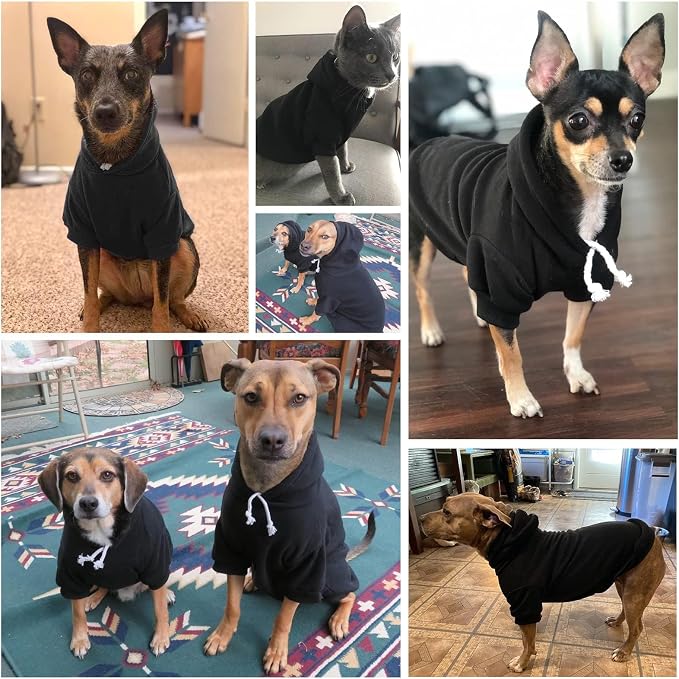 BINGPET Dog Hoodie for Large Dogs, Soft Pullover Pet Sweater | Warm Dog Sweatshirt Clothes, Winter Hooded Outfit for Girl Boy Dogs Puppy, French Pitbull Cold Weather Coats Wear, Black XL