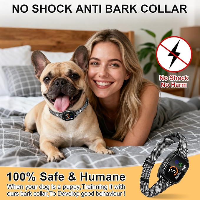 ETACCU Dog Bark Collar，Waterproof Rechargeable Digital Ultrasonic Bark