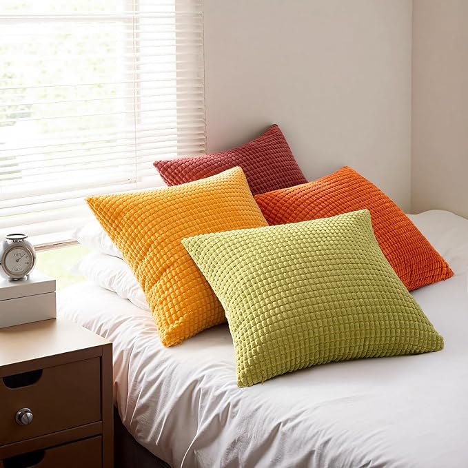 MIULEE Fall Decorative Pillow Covers 18x18 Inch Set of 4 Yellow Orange | Burnt Orange Green Gradient Boho Farmhouse Home Decor, Modern Corduroy Couch Pillows, Pillowcases for Sofa Living Room Bed