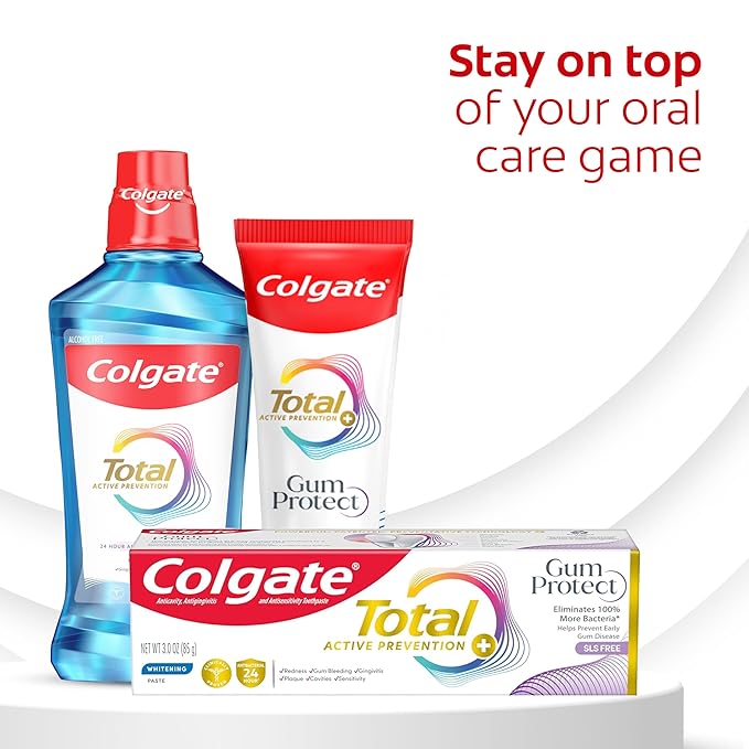 Colgate Total Active Prevention Gum Protect Whitening Toothpaste, 3 Pack, SLS Free Gingivitis Toothpaste for Bleeding Gums, Redness, Inflammation, Irritation, and Sensitivity, 3.0 oz