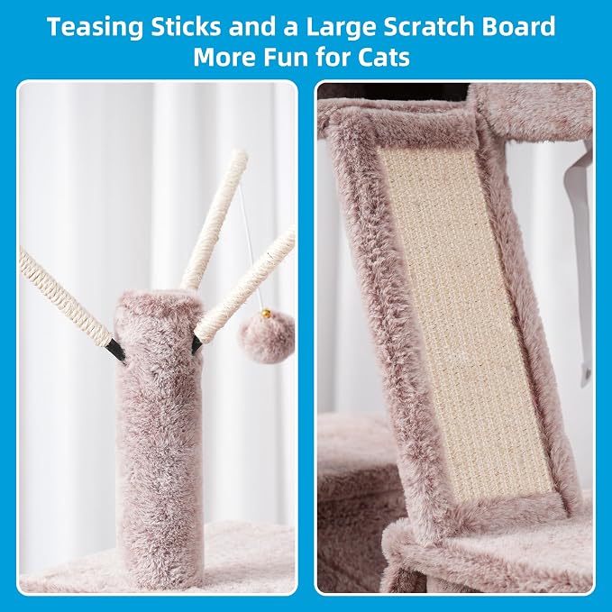 Hey-brother Cat Tree Tower with Padded Platform Bed, Hammock, MPJ019-SMU | 53 Inches Cat House with Large Cozy Condo, Toy Balls and Sisal Scratching Posts for Indoor Multi-Cats, Muchroom