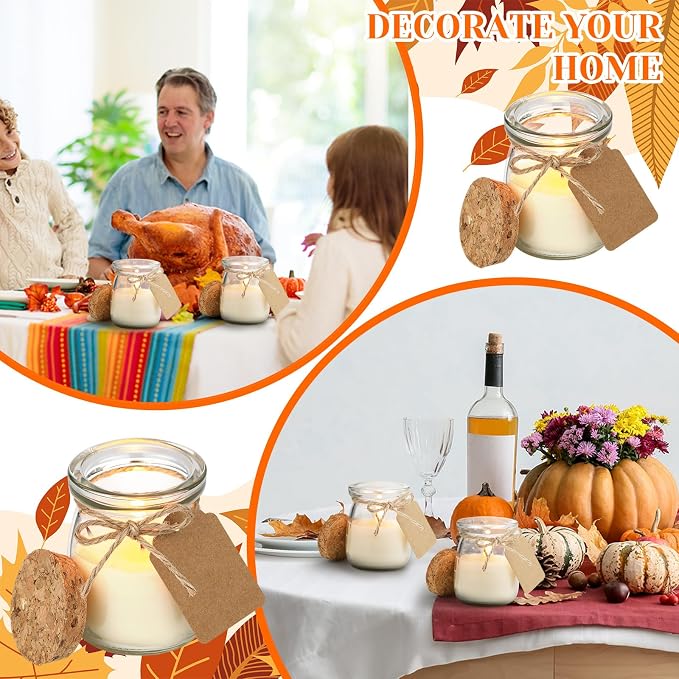 MTLEE 24 Pcs Fall Jar Candles Holiday Candle Gifts Natural Wax Jar with DIY Tag Cards Gift for Halloween Thanksgiving Party Favor Home Supply Decor, Scents of Pumpkin Cake/Apple/Syrup/Ginger Pumpkin