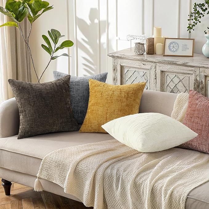 decorUhome Textured Chenille Throw Pillow Covers 12x20 Set of 2 Pink | Fall Modern Farmhouse Soft Cozy Slubby Couch Pillow Cases Boho Decorative Pillow Cases for Bed Sofa Living Room Home Decor