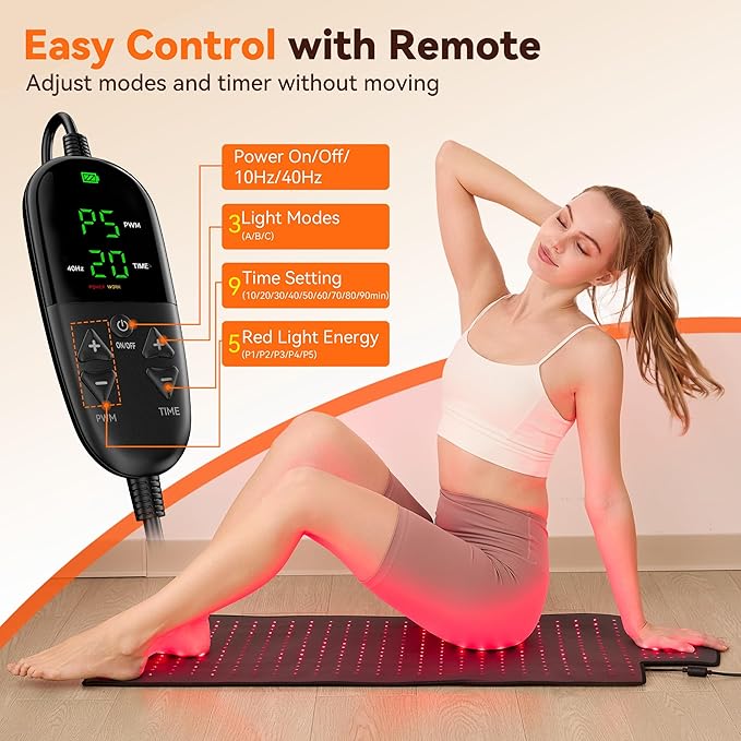 Extra Large Red Light Therapy Mat, High-Density LEDs Full Body Red Light Therapy, 660nm & 850nm Dual Wavelengths, Foldable Red Light Therapy Blanket with Timer, 40" x 16.5"