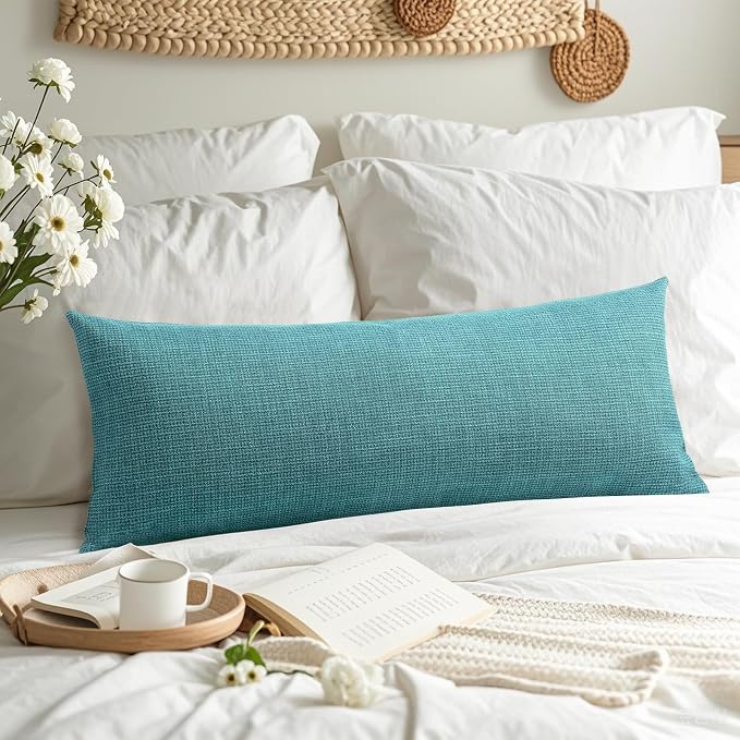 OTOSTAR Linen Throw Pillow Cover Set of 1 Decorative Long Lumbar Pillowcase Rectangle Cushion Cover 14x36 Inch for Home Decor Sofa Bedroom Car 35 x 90CM Turquoise