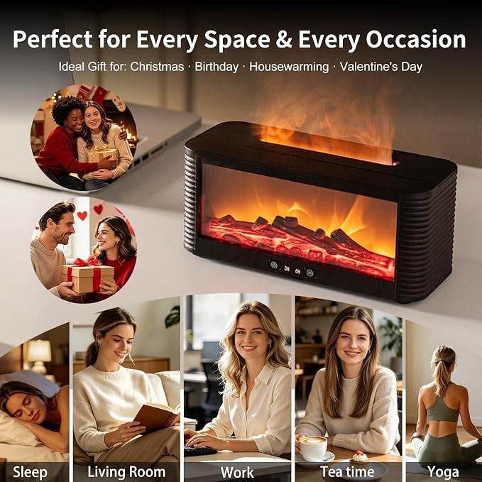 9-Color Essential Oil Diffuser - Colorful Flame Fireplace Aroma Diffuser, 250ml Remote Control Aromatherapy Aroma Humidifier with Time Sets and Remote Control for Bedroom, Home, Yoga Office Gift