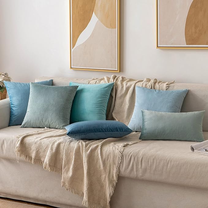 MIULEE 12x20 Inch Lumbar Velvet Throw Pillow Cover Set of 1 Blue Grey | Soft Luxury Decorative Throw Pillow Cover, Single Rectangle Cushion Case, Home Decor for Chair Couch Sofa Bedroom Car Bed