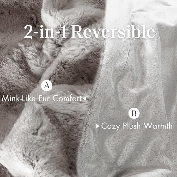 Madison Park Zuri Ultra Soft Faux Fur Twin Blanket Reversible, Grey | Ultra Soft, Breathable Fabric for Bed or Couch, Lightweight, Plush, OEKO-TEX Certified