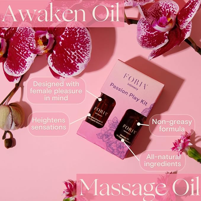 Foria Passion Play Kit - Organic, All-Natural Travel Set Designed for Women - Awaken Oil & Massage Body Oil
