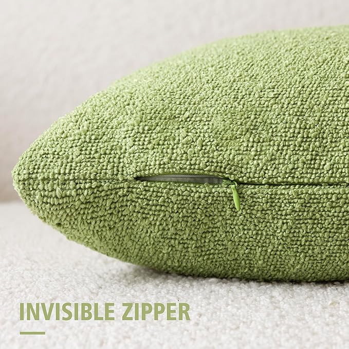 Foindtower Pack of 2 Textured Boucle Throw Pillow Covers Accent Solid Decorative Pillow Cases Cozy Woven Couch Cushion Case for Sofa Bedroom Living Room Home Decor 20x20 Inch Lime Green