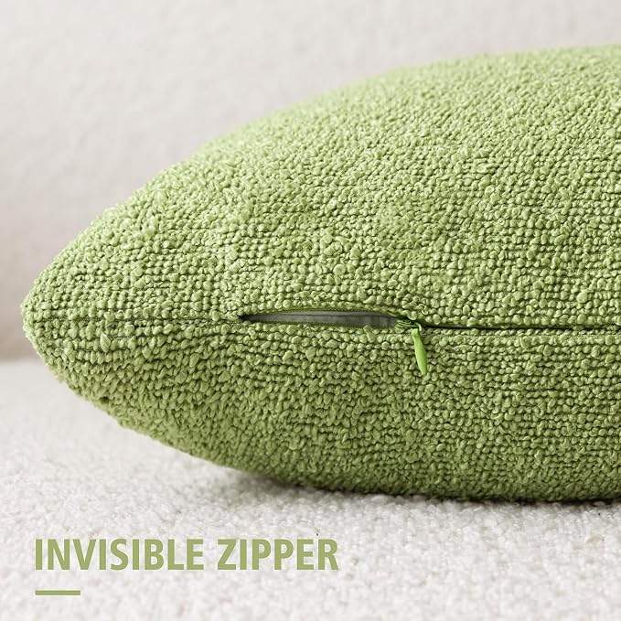 Foindtower Pack of 2 Textured Boucle Throw Pillow Covers Accent Solid Decorative Lumbar Pillow Cases Cozy Couch Cushion Case for Chair Sofa Bedroom Living Room Home Decor 12x20 Inch Lime Green
