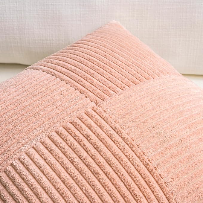 Fancy Homi Peach Lumbar Decorative Throw Pillow Covers 12x20 Inch for Living Room Couch Bed Sofa, Rustic Farmhouse Boho Home Decor, Soft Striped Corduroy Rectangle Accent Cushion Case 30x50 cm