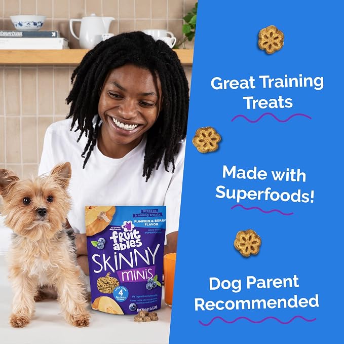Fruitables Skinny Minis Soft & Chewy Dog Training Treats, Low Calorie Pumpkin & Berry Recipe, Bite-Sized Rewards for Puppies & Adult Dogs, No Wheat Corn or Soy, Made in USA, 20 oz