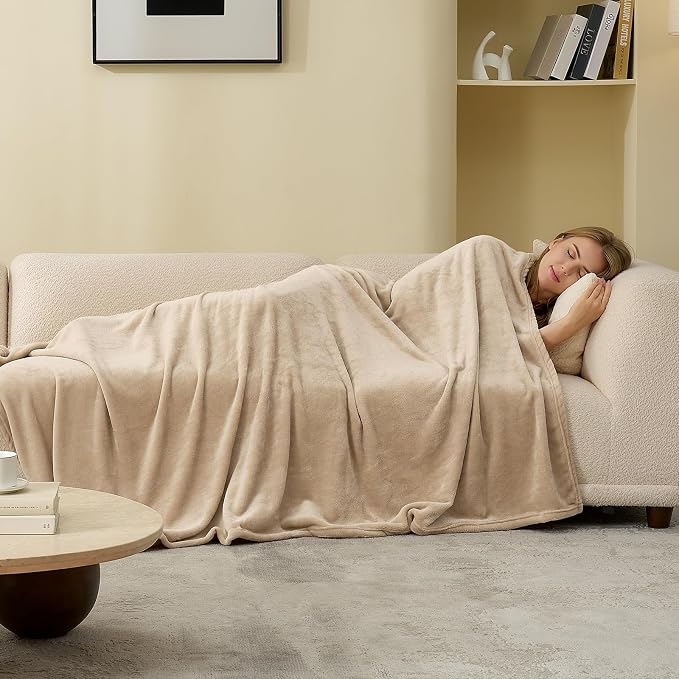 Hansleep Full Light Camel Fleece Blanket, Soft Flannel Bed Blanket | Fuzzy Cozy Blanket 84x90 Inches, Multi-use for Bed, Sofa, Couch, Travel, Camping, All Season Warm Lightweight Cover