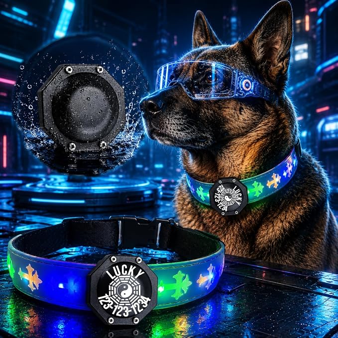 Light Up Glow Dog Collar with Chinese Style Holder Compatible with AirTag