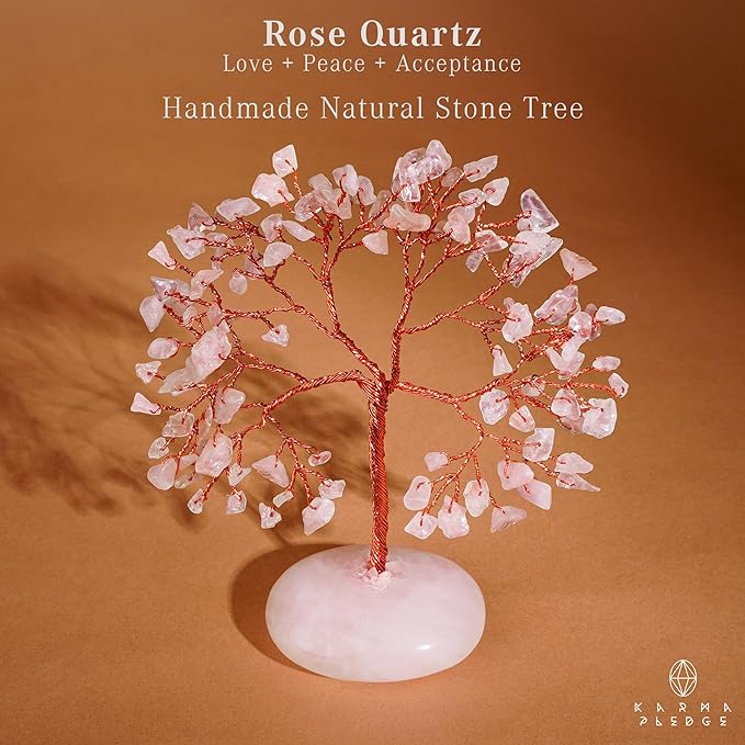 Rose Quartz Crystal Tree of Life Birthday Gifts for Women Mom Sister Friends, Feng Shui Chakra Tree for Positive Energy, Good Luck, Money, Reiki Healing, Aesthetic Home Office Desk Room Table Decor