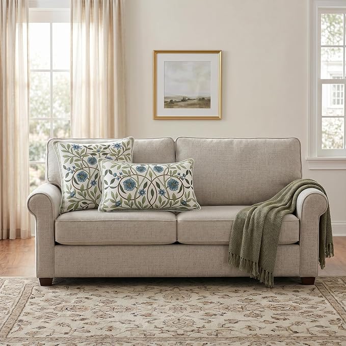 Designer Vintage Linen Throw Pillow Cover,20"x12"-Mosella A | French Elegant Rectangle Decor Pillow Cover,Concealed Zipper Design,Floral Pattern,Sofa,Bedroom,Living Room,Lounge Chairs