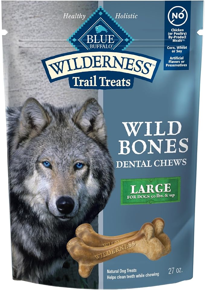 Blue Buffalo Wilderness Large Dog Dental Chews, Grain-Free, 27 oz | Reduces Tartar & Plaque, Freshens Breath, Sized for Dogs 50 lbs. and Up, No Artificial Preservatives