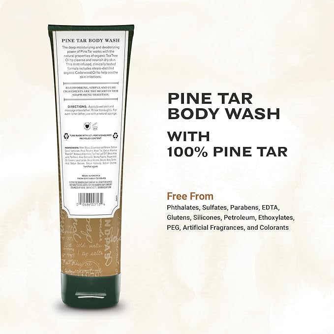 The Grandpa Soap Company Pine Tar Body Wash - Dermatologist Recommended to Cleanse & Moisturize Irritated Skin, Deodorizing Power, With Pine Tar & Tea Tree Oil, 9.5 Fl Oz 2 Pack