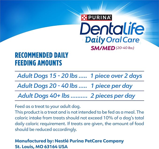Dentalife Daily Oral Care Dog Treats for Small and Medium Dogs,Chewy Dental Treat to Freshen Breath and Fight Tartar,Chicken Flavor,35.7 oz. Each,47 Chews each/94 Total Chews-47 ct. Pouch,(Pack of 2)