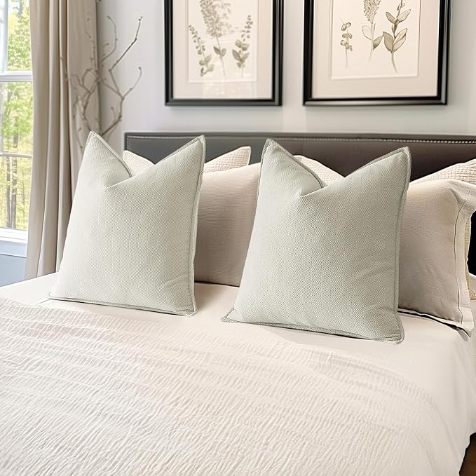 MIULEE Pack of 2 Cream Euro Shams Chenille Pillow Covers 26x26 Inch | Decorative Soft Couch Throw Pillows,Farmhouse Cushion Covers,Elegant Design for Sofa,Bed,Living Room,Summer Decor