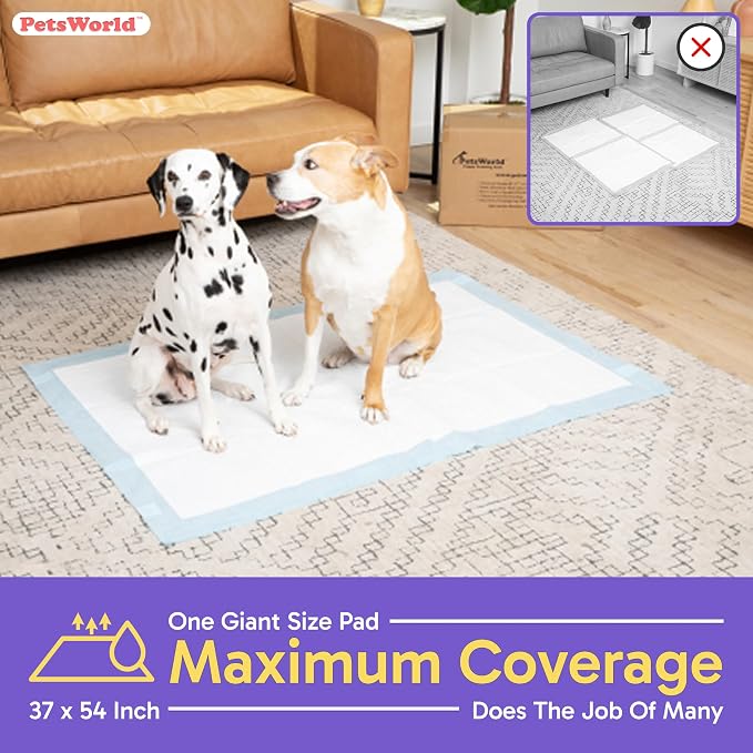 Pee Pads for Dogs 37x54 Fresh Scented | Dog Training Pads 50 Count | Fresh scented, 37x54 in, XXXL, 50 pack, 5-layer leak-proof, waterproof backing, adhesive tabs, giant breeds