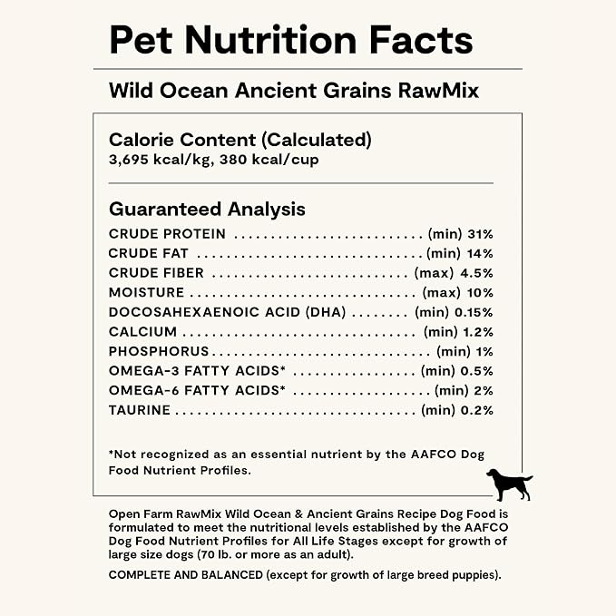 Open Farm RawMix Ancient Grains Dry Dog Food, Wild Ocean Kibble, 3.5lb Bag | Wild-Caught Whitefish, Salmon and Rockfish, Freeze Dried Raw Chunks, 100% Traceable Ingredients, Non-GMO Fruits & Veggies.