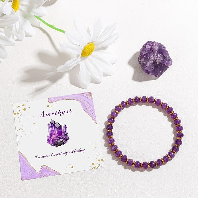 GolbalJew 4 * 6mm Gemstone Rondelle Bead Bracelets for Women Healing Crystal Stone Beads Bracelet Handmade Beaded Spiritual Jewelry Gifts