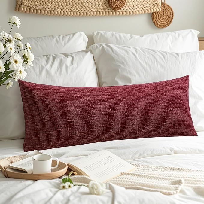 OTOSTAR Linen Throw Pillow Cover Set of 1 Decorative Long Lumbar Pillowcase Rectangle Cushion Cover 14x36 Inch for Home Decor Sofa Bedroom Car 35 x 90CM Burgundy