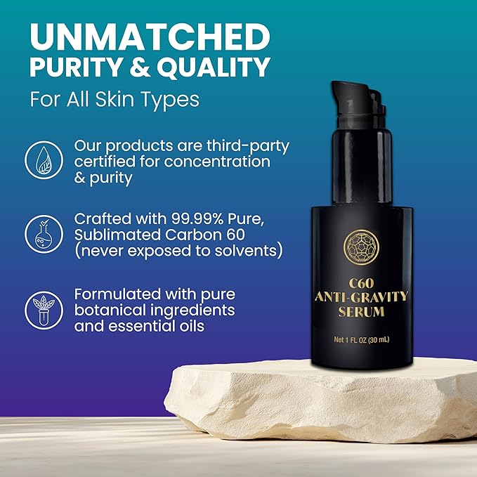 C60 Power Anti-Gravity Serum for Face & Neck - Combat Wrinkles, Anti Aging Skin Care for Men & Women, Antioxidant Rich, Made with 99.99% Pure Sublimated C60-1 fl oz