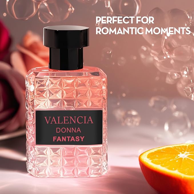 A CENTER Valentine Donna&Valencia Donna Fantasy Perfume Set for Women - Floral Fragrance Gift Set with Floral Fruity Scent| 3.4 Fl Oz Each Eau De Pafume for Office Wear