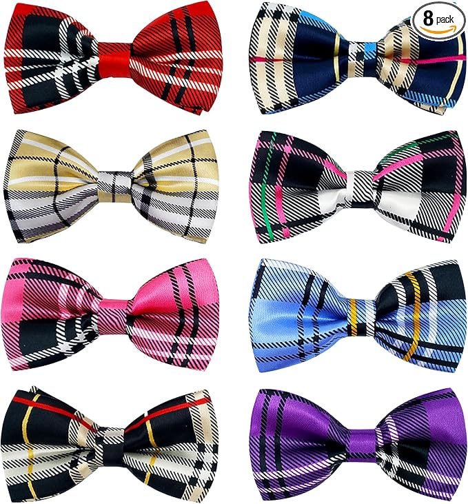 PET SHOW 8 Pack Plaid Dog Bowties for Small Dogs Slide on Collar