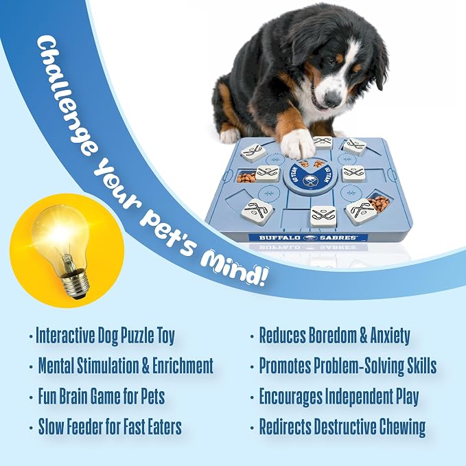 Pets First NHL Buffalo Sabres Large Puzzle Toy, New Size, Interactive Dog Treat & Slow Feeding Toy