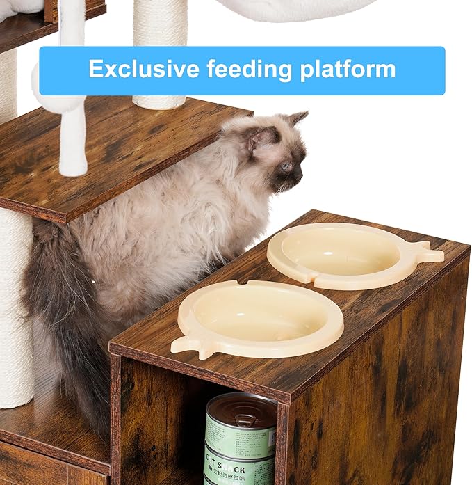 Hey-brother Cat Tree Tower, Wooden Litter Box Enclosure and Condo, MPJ115SR