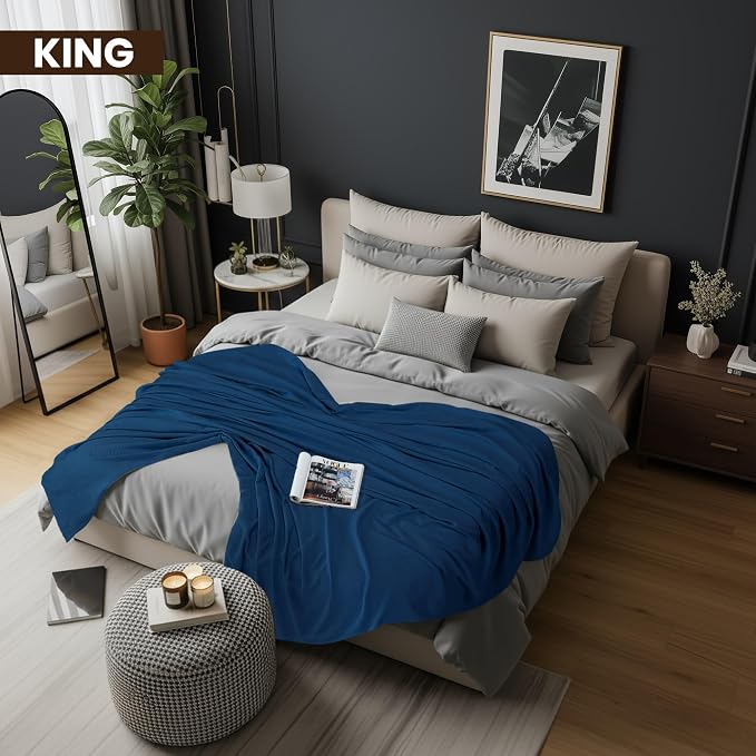 Utopia Bedding Cotton Blend Navy Waffle Blanket King - 90x104 Inches | Lightweight, Skin Friendly, Breathable, All Season, Luxury, Bed, Couch, Sofa