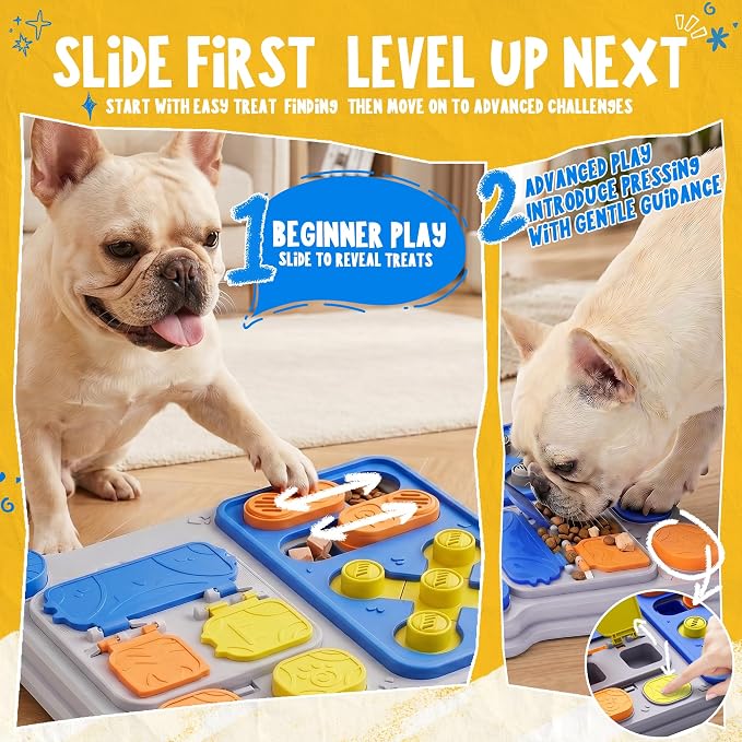 Dog Puzzle Toy, Dog Enrichment Toys, Level 1 Interactive Treat Dispensing Toy for Dogs, Slow Feeder for Mental Stimulation, Non-Slip Base, Detachable Easy-Clean Tray, Blue