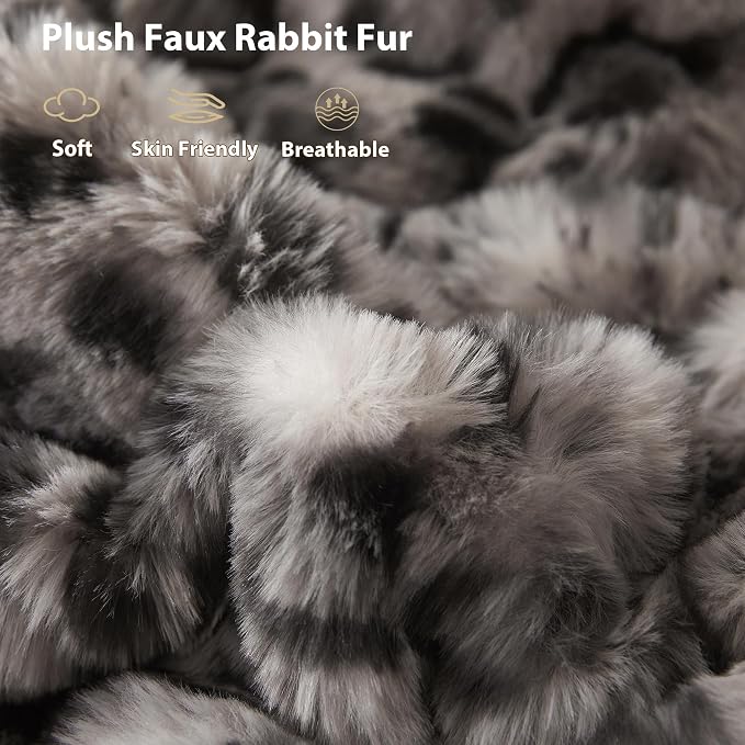 LIFEREVO Leopard Print Fluffy Faux Rabbit Fur Throw Blanket 60x80, Gray | Cheetah Print Soft Plush Bubble Throw for Bed Couch Sofa Office, Washable Skin-Friendly Cozy Furry Blanket for Home Decor