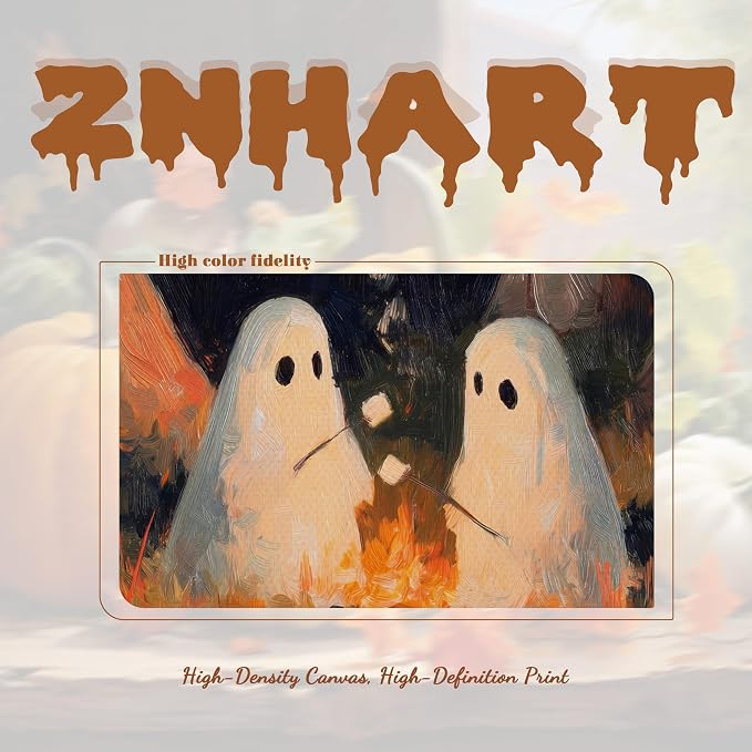 Framed Vintage Halloween Wall Art, Camping Ghosts Cozy Fireplace Canvas Prints, Gothic Whimsigoth Decor Cute Spooky Poster, Farmhouse Halloween Wall Decor, Ready to Hang 12x16in Wood Frame