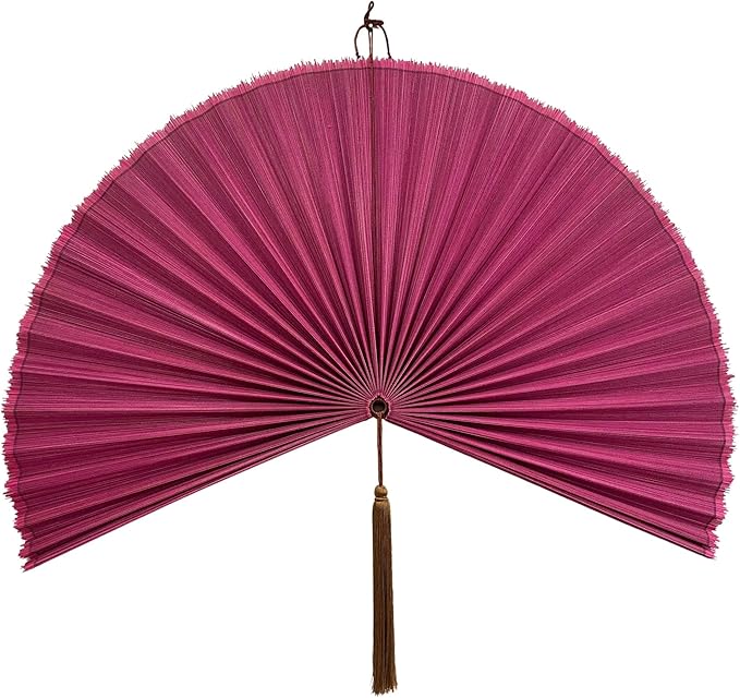 ChumDecor Bamboo Fan Wall Decor, Japanese Wall Fan Decoration, Pink 48 in | Large Oversized Oriental and Asian Style Hanging Decoration for Above the Bed Headboard or an Empty Living Room Space